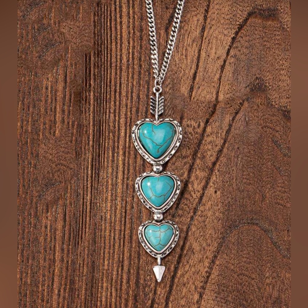 Western Necklace Turquoise Heart Pendant Necklace Cowboy Style Southwestern